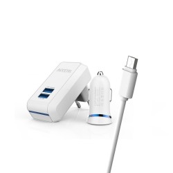 Pacote de rede e carregador de carro AC118 2.1A - inclui Cabo Micro USB