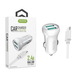 CC265 Carregador de Carro Duplo USB 2.4A - Micro USB Branco