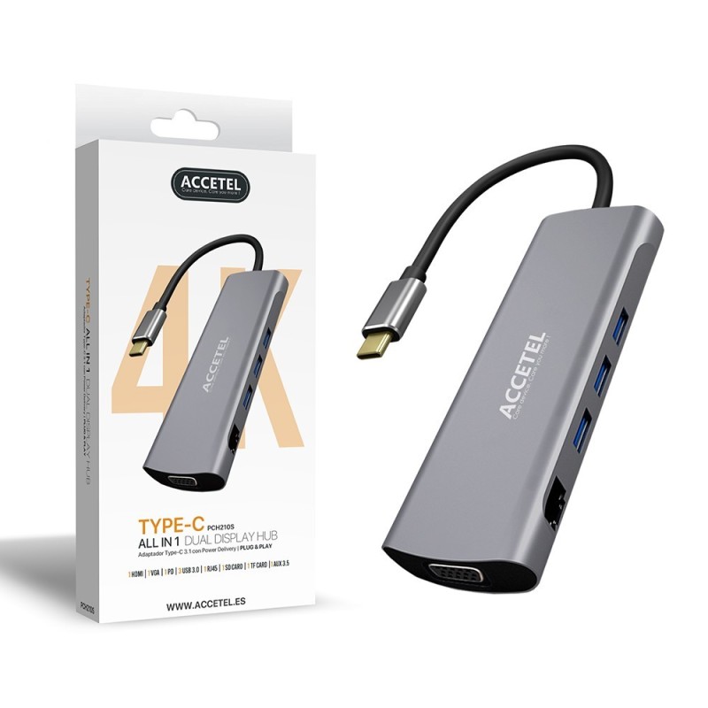 PCH210S Adaptador USB-C 3.1 - HUB multifuncional 10em1