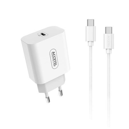 AC627 Carregador de Parede Carregamento Rápido USB-C PD 20W - Cabo Tipo-C para Tipo-C 1M
