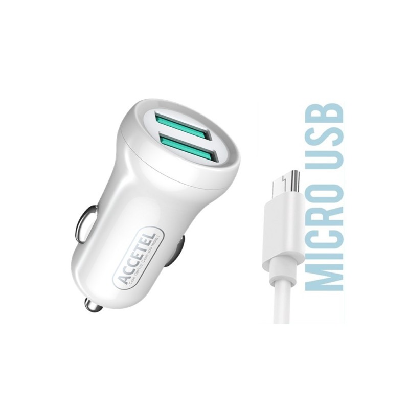 CC265 Carregador de Carro Duplo USB 2.4A - Micro USB Branco