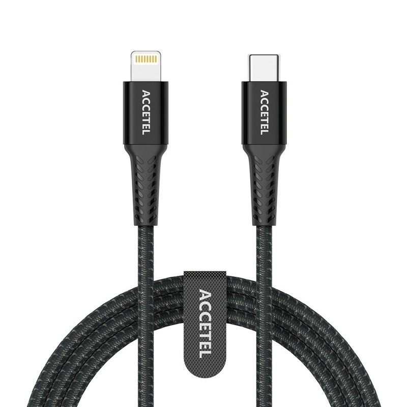 CU2822 Cabo de carregamento rápido Nylon Flex 30W - Tipo-C para Lightning (1M) Preto