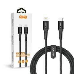 CU2822 Cabo de carregamento rápido Nylon Flex 30W - Tipo-C para Lightning (1M) Preto