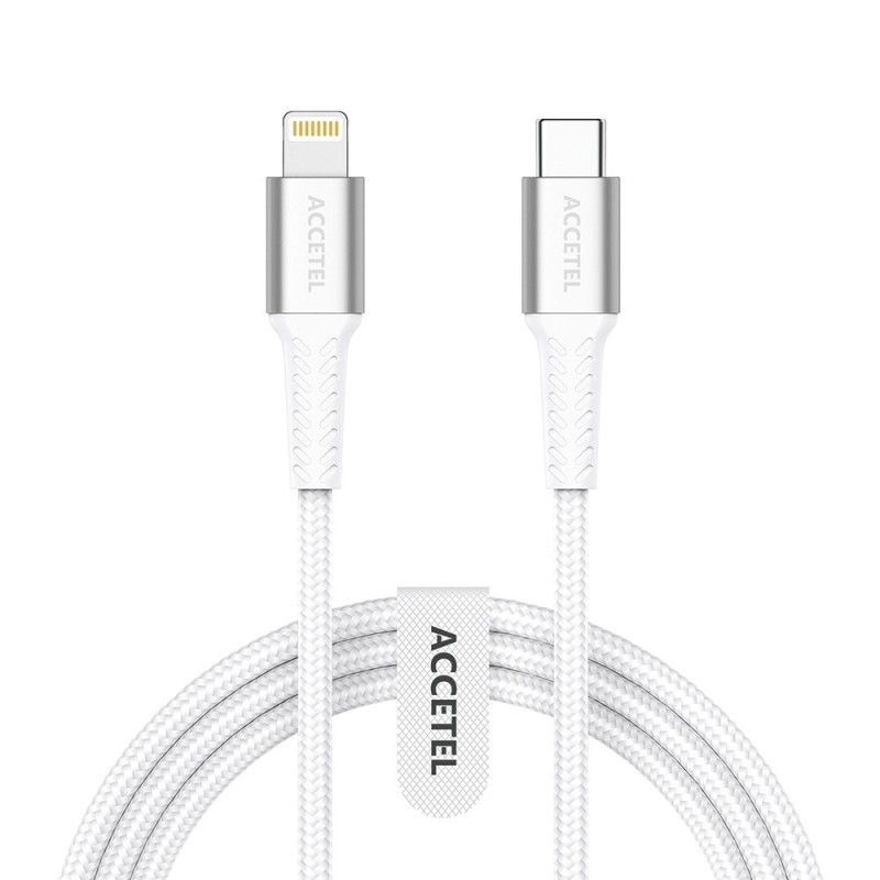CU2823 Cabo de Carregamento Rápido Nylon Flex 30W - Tipo-C para Lightning (1M) Branco