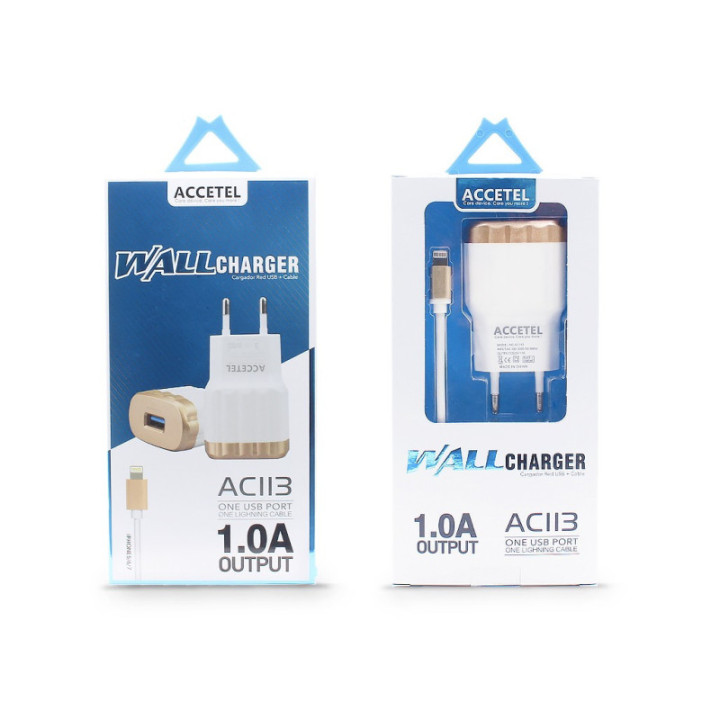 AC113 Carregador de Parede 1.0A - Cabo Lightning Dourado
