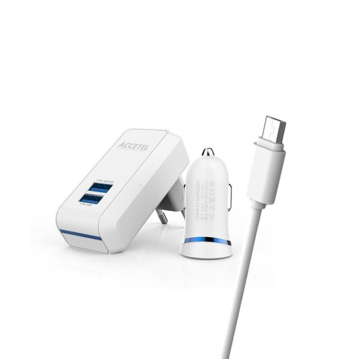 Pacote de rede e carregador de carro AC118 2.1A - inclui Cabo Micro USB