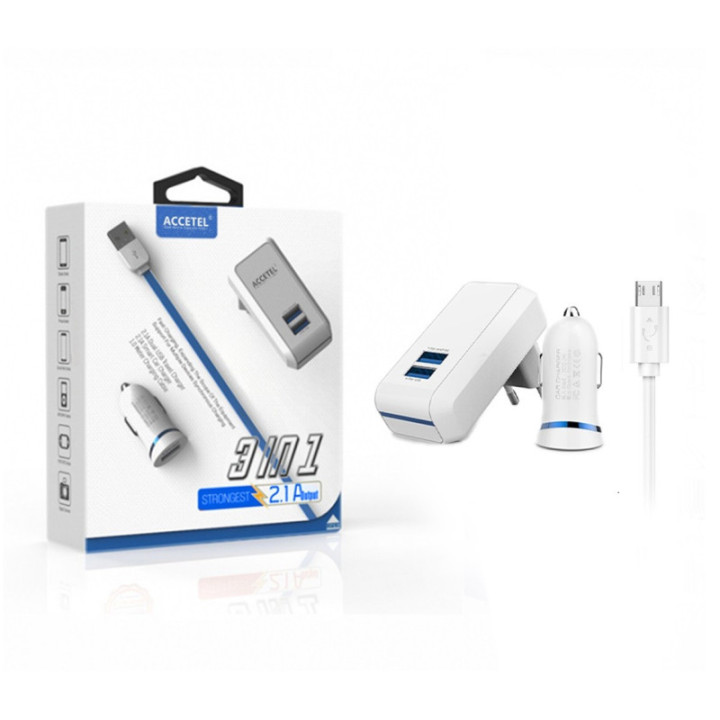 Pacote de rede e carregador de carro AC118 2.1A - inclui Cabo Micro USB