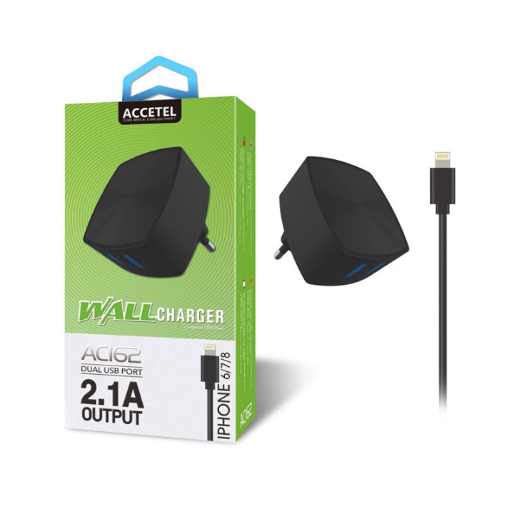 AC162 Carregador de Parede Duplo USB 2.1A - Lightning Preto
