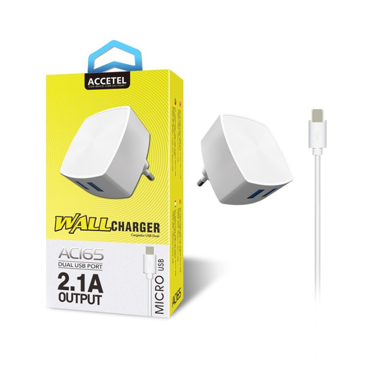 AC165 Carregador de Parede Duplo USB 2.1A - MicroUSB Branco
