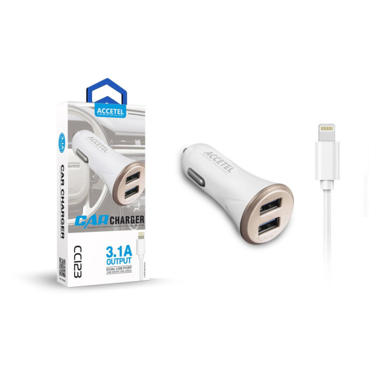 CC123 Carregador de Carro USB Duplo 3.1A - Lightning