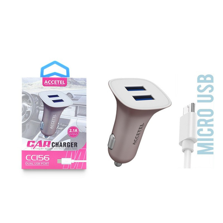 CC156 Carregador de Carro Duplo USB 2.1A - Micro USB Rosa