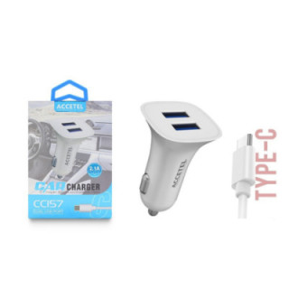 CC157 Carregador de Carro Duplo USB 2.1A - Tipo-C Branco