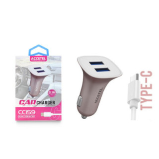 CC159 Carregador de Carro Duplo USB 2.1A - Tipo-C Rosa