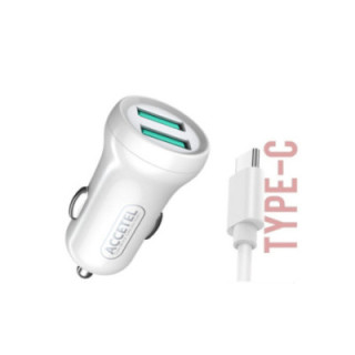 CC267 Carregador de Carro Duplo USB 2.4A - Tipo-C Branco