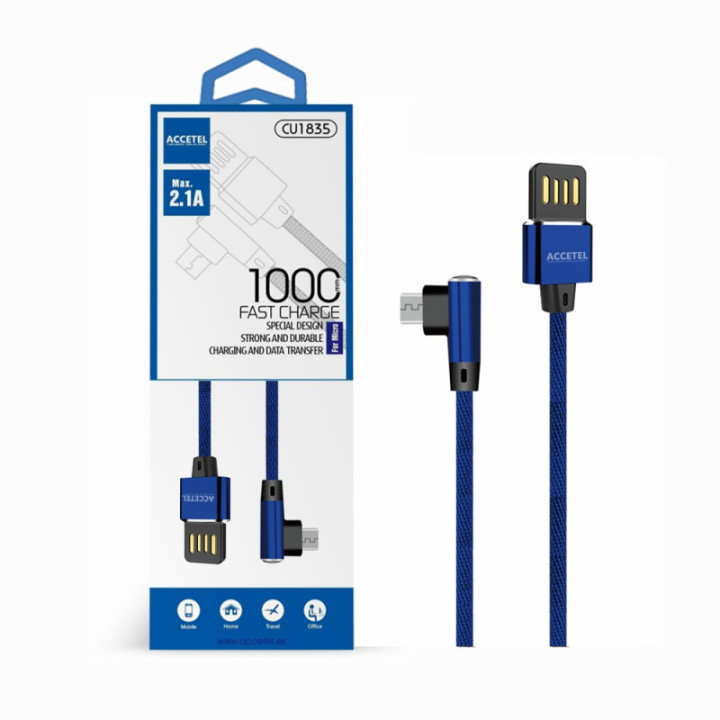 CU1835 Cabo de Dados L Nylon 2.1A - Micro USB Azul
