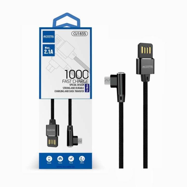 CU1835 Cabo de Dados L Nylon 2.1A - Micro USB Preto