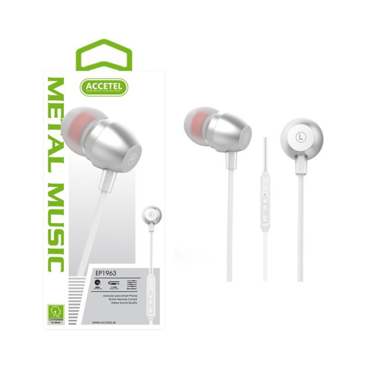 EP1963 Auscultadores Estéreo 3.5mm com Microfone - Prata