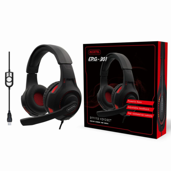 EPG301 Auscultadores Estéreo Jogos LED 3.5mm com Microfone - Vermelho