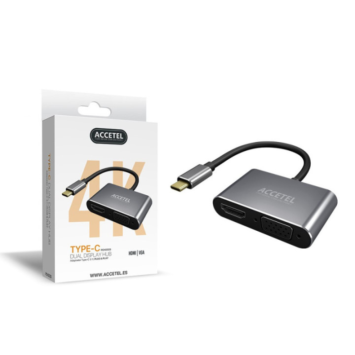 PCH202S Adaptador USB-C 3.1 para VGA HDMI 4K UHD
