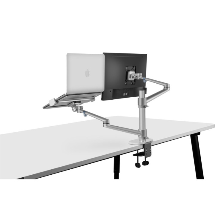 Suporte de 2 braços em alumínio para portátil máx.17'' e monitor máx.27'' prateado