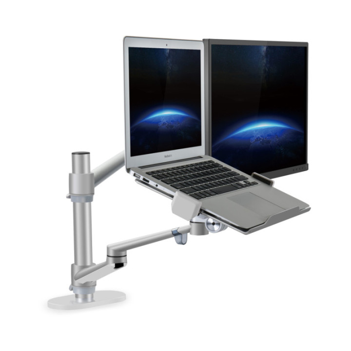 Suporte de 2 braços em alumínio para portátil máx.17'' e monitor máx.27'' prateado