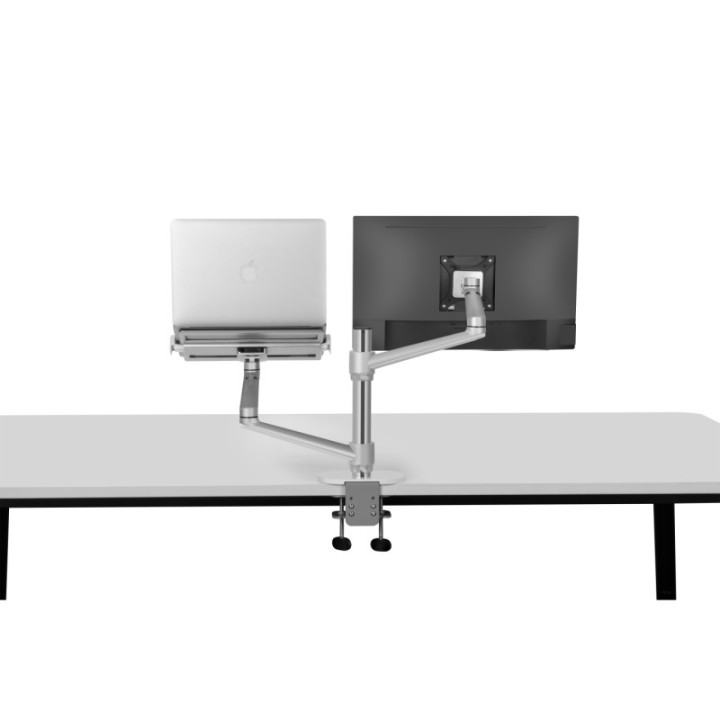 Suporte de 2 braços em alumínio para portátil máx.17'' e monitor máx.27'' prateado