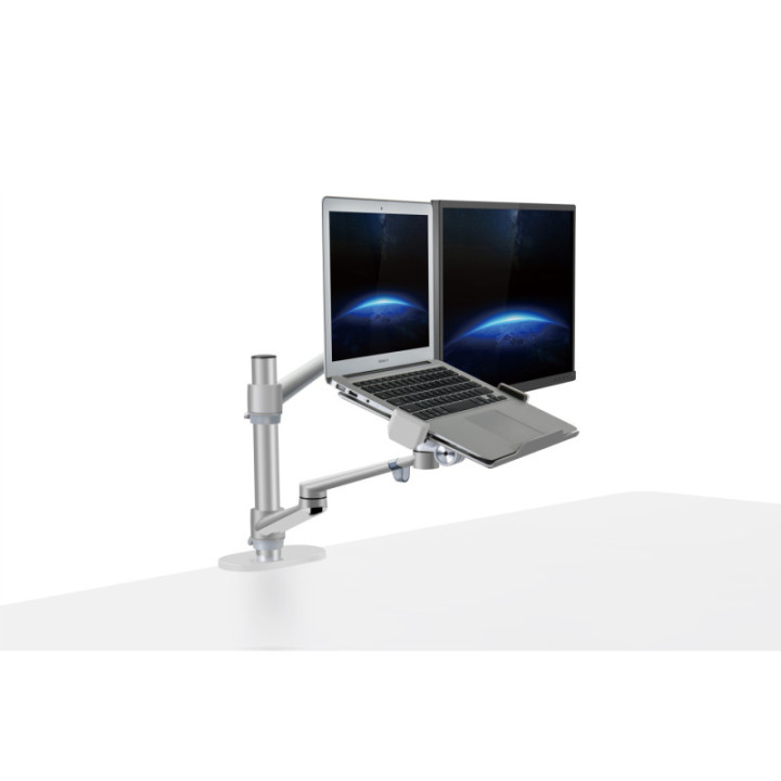Suporte de 2 braços em alumínio para portátil máx.17'' e monitor máx.27'' prateado