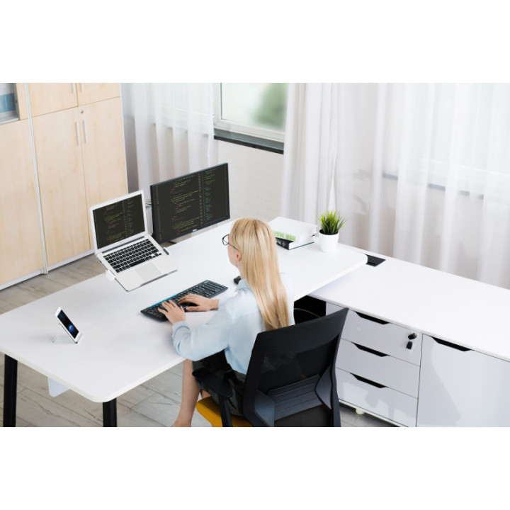 Suporte Alumínio 2 Braços 3 Combinações Tablet/Laptop/Monitor Prata