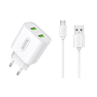 AC325 Carregador de Parede 2.4A com Portas USB Duplas - Cabo Micro USB