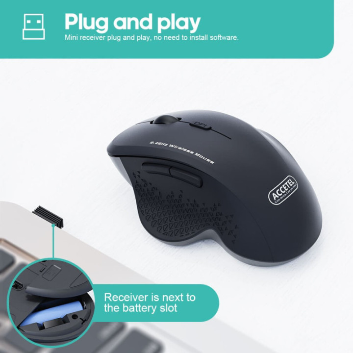 Rato óptico sem fio PCM206 2.4GHz 800/1200/1600 DPI