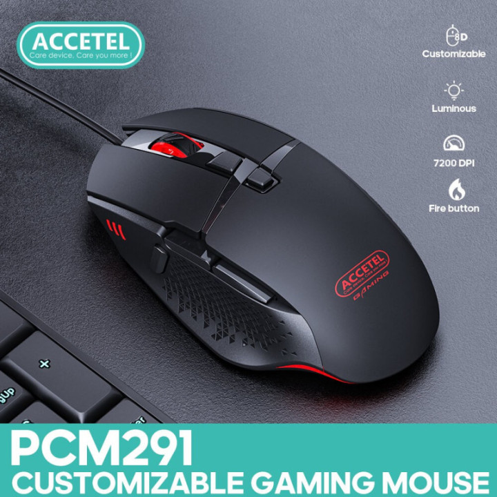 Rato óptico para jogos PCM291 RGB 1200/2400/4800/7200 DPI