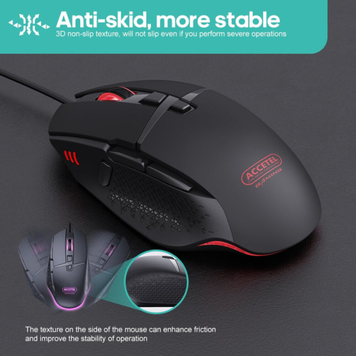 Rato óptico para jogos PCM291 RGB 1200/2400/4800/7200 DPI