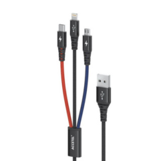 Cabo de carregamento CU1910 3 em 1 (IP 8/X/11/12+Micro USB+Tipo-C) 3A 1.2M
