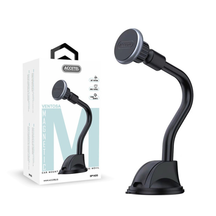 SP142G Suporte Magnético para Carro 360º Ventosa Giratória de Pescoço Longo - Cinza Espacial