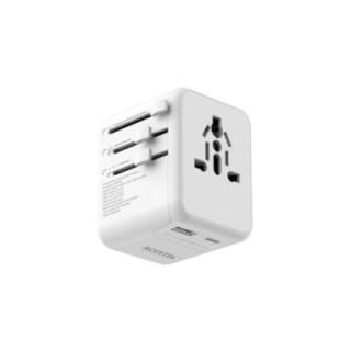UC606W Adaptador de plugue de viagem internacional com duas portas USB-C e USB-A 2.4A - Branco