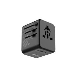 UC606B Adaptador de plugue de viagem internacional com duas portas USB-C e USB-A 2.4A - Preto