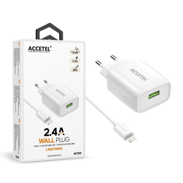 AC333 Carregador de Parede USB 2.4A - Cabo Lightning