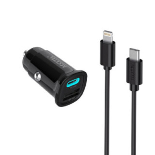 CC632 Carregador de Carro de Carga Rápida USB-C PD + USB-A QC Máx. 33W ? Cabo Lightning