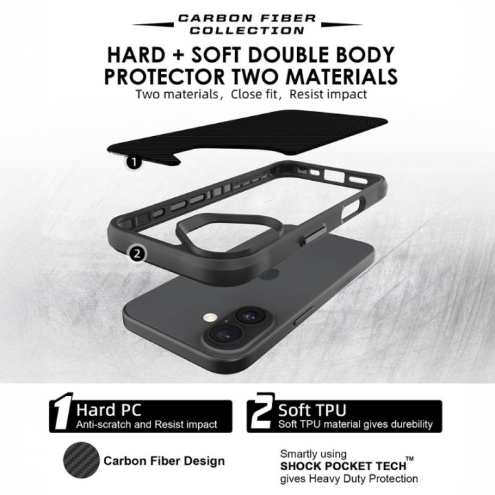 Capa Fiber MagSafe com acabamento em fibra de carbono para iPhone 16