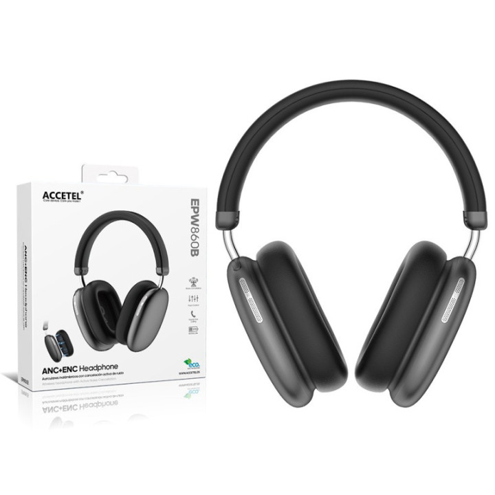 EPW860B Auscultadores Sem Fios com ANC+ENC e Cancelamento Ativo de Ruído ? Preto