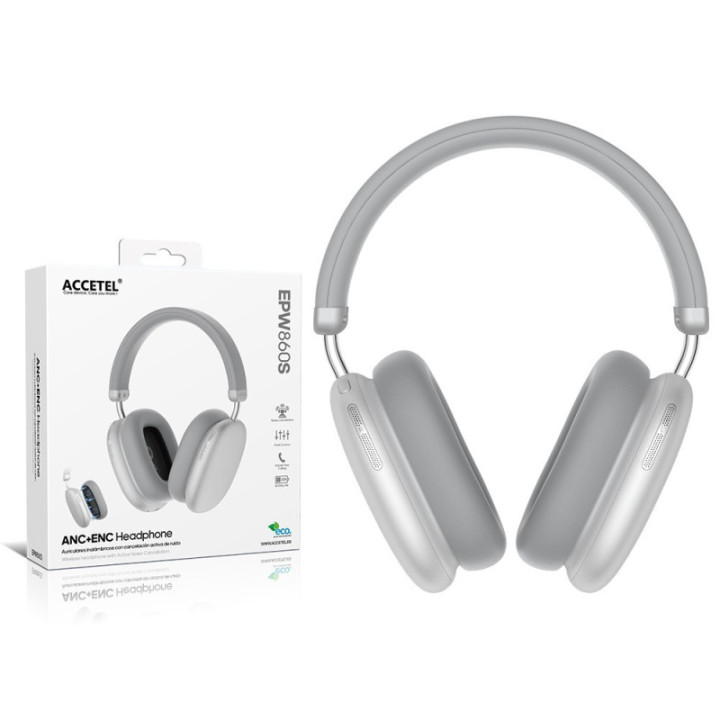 EPW860S Auscultadores Sem Fios com ANC+ENC e Cancelamento Ativo de Ruído ? Prata